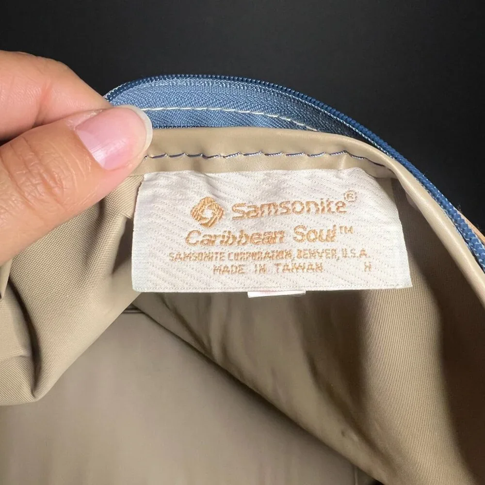 Vintage Samsonite Caribbean Soul Blue & Tan Nylon Travel Shoulder Bag 13 x 15